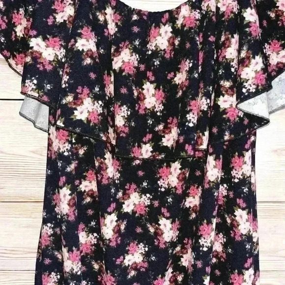 LuLaRoe Black Floral Ruffled Off The Shoulder Flounce Stretchy Medi Dress 3XL - Picture 4 of 9